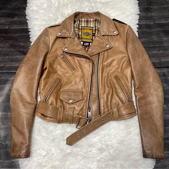 Perfecto Jackets & Blazers - SCHOTT PERFECTO TAN LEATHER ASYMMETRICAL MOTORCYCLE 525W JACKET MOTO BIKER